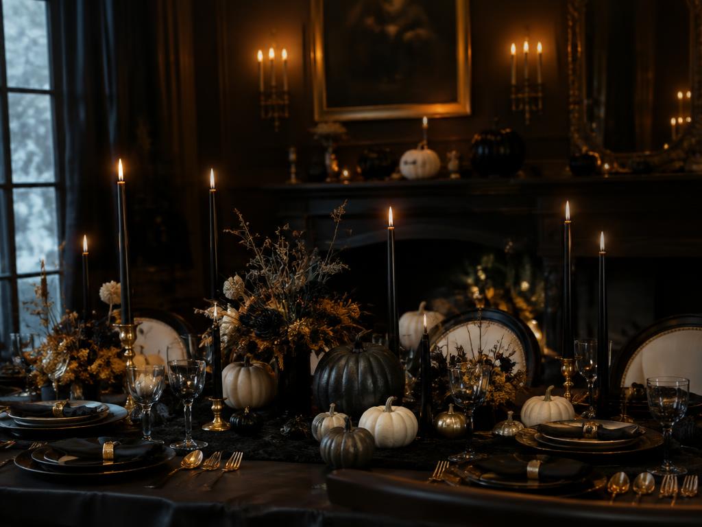 Luxurious black and gold Halloween table